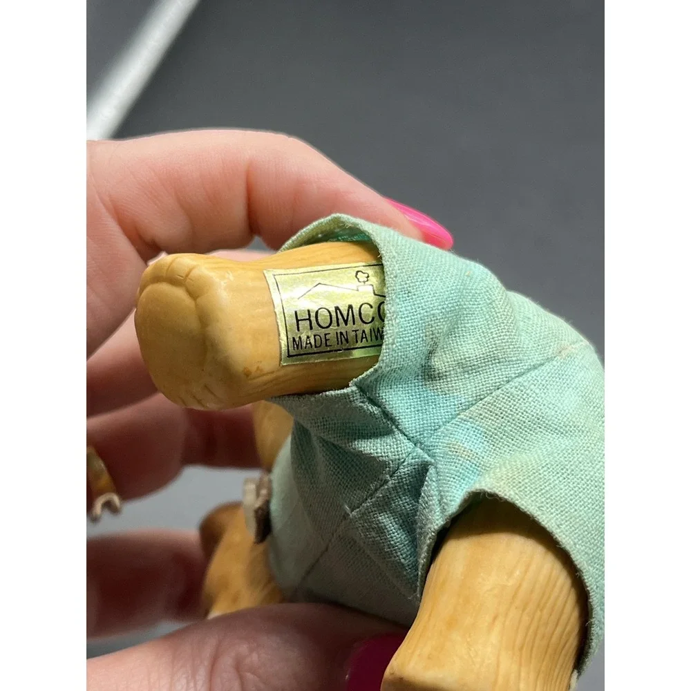 Homco Porcelain Jointed Teddy Bear‎ Boy w/ Fabric Overalls - Taiwan Vtg 3.5